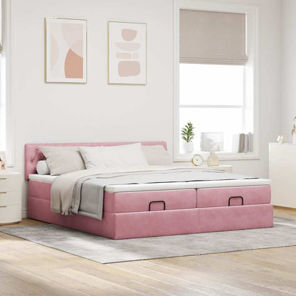 Ottoman-Bett mit Matratzen Rosa 160x200 cm Samt