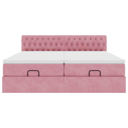 Ottoman-Bett mit Matratzen Rosa 160x200 cm Samt