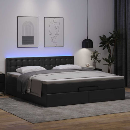 Ottoman-Bett mit Matratze Schwarz 160x200 cm Kunstleder