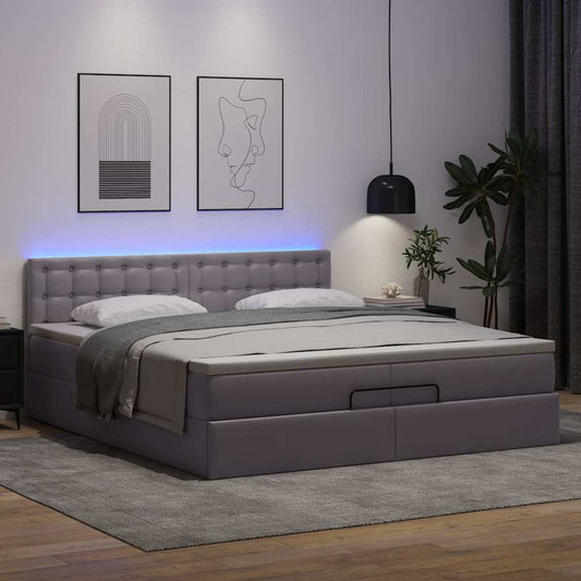 Ottoman-Bett mit Matratze Grau 200x200 cm Kunstleder