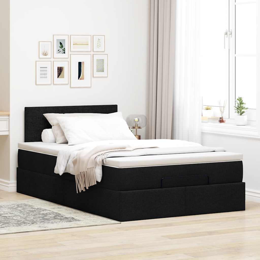 Ottoman-Bett mit Matratze Schwarz 120x200 cm Stoff