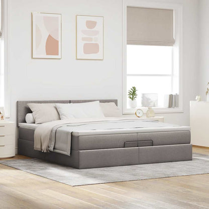 Ottoman-Bett mit Matratzen Taupe 200x200 cm Stoff