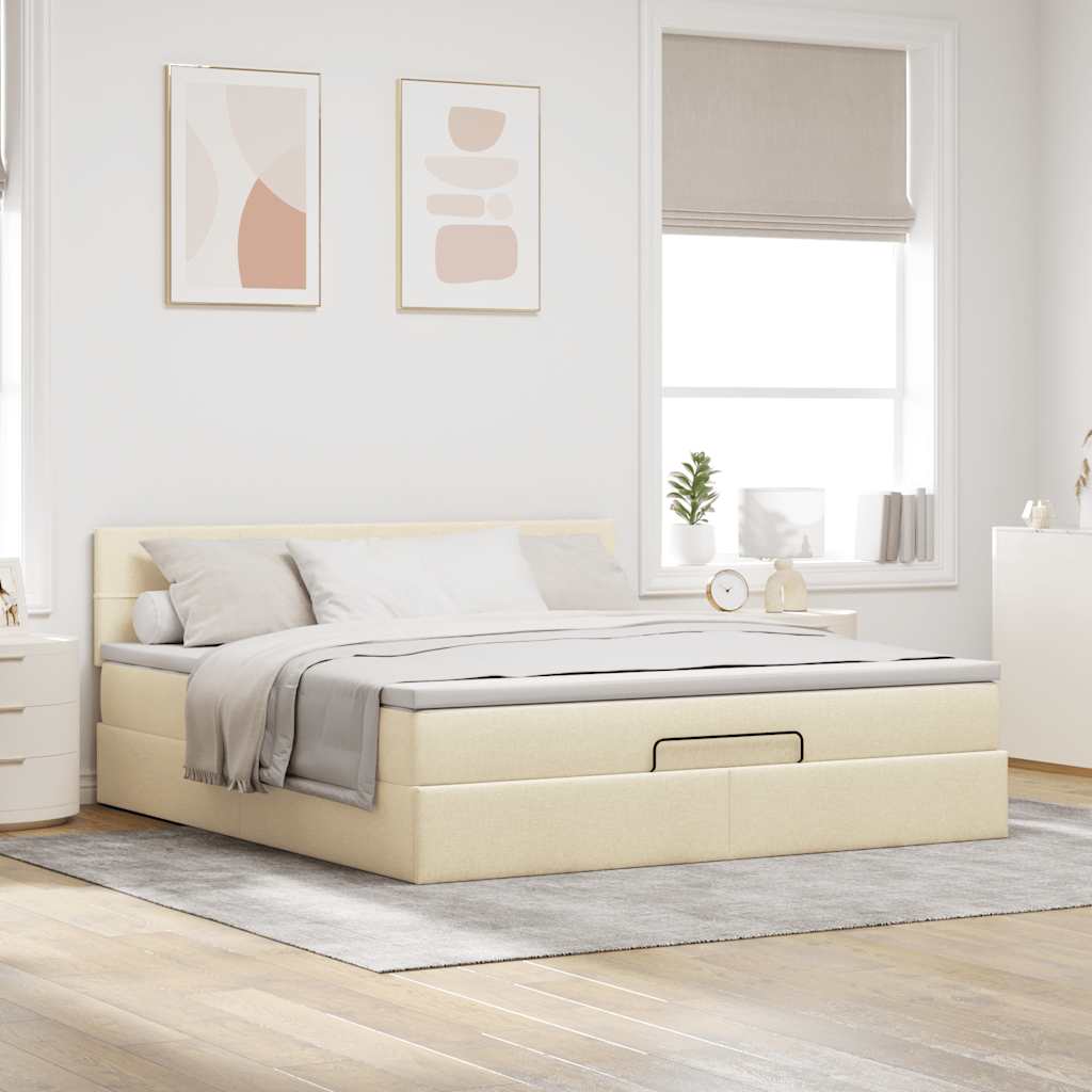 Ottoman-Bett mit Matratze Creme 160x200 cm Stoff