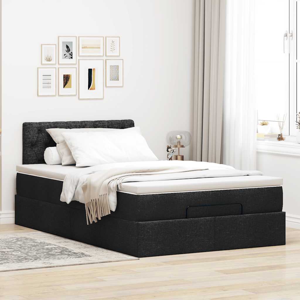 Ottoman-Bett mit Matratze Schwarz 120x190 cm Stoff