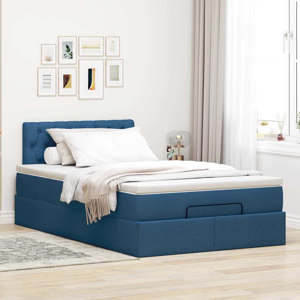 Ottoman-Bett mit Matratze Blau 120x190 cm Stoff