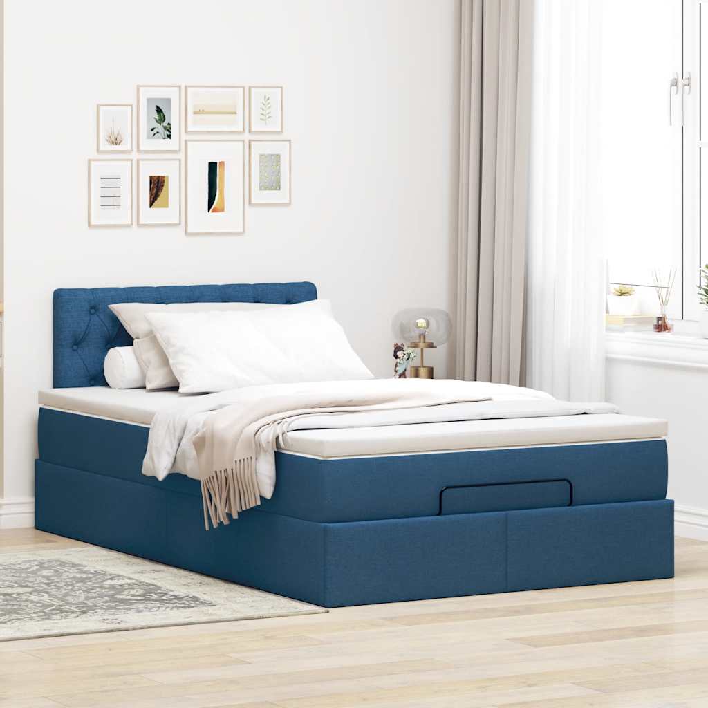 Ottoman-Bett mit Matratze Blau 120x200 cm Stoff