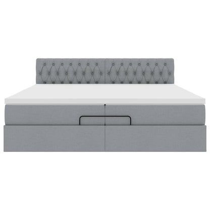 Ottoman-Bett mit Matratzen Hellgrau 200x200 cm Stoff