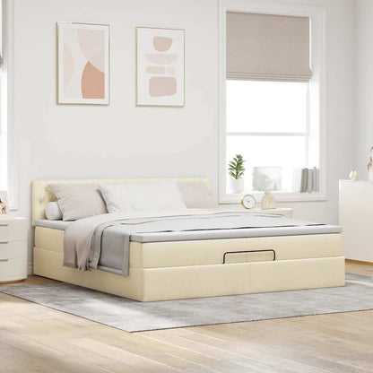 Ottoman-Bett mit Matratzen Creme 200x200 cm Stoff