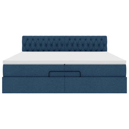 Ottoman-Bett mit Matratzen Blau 200x200 cm Stoff