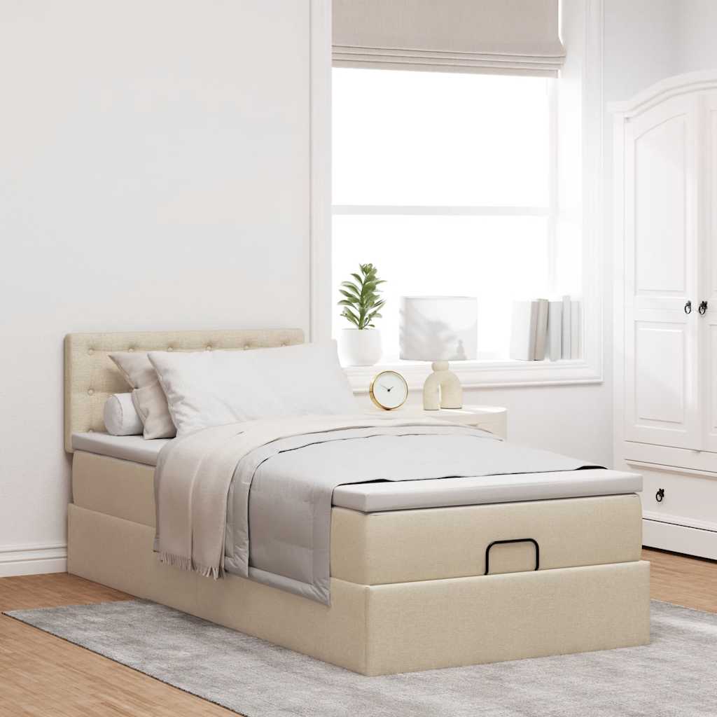 Ottoman-Bett mit Matratze Creme 90x190 cm Stoff