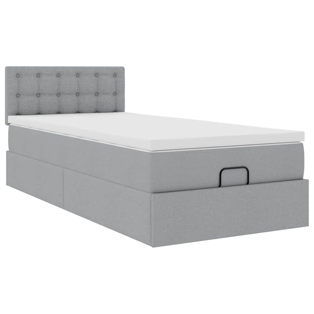 Ottoman-Bett mit Matratze Hellgrau 100x200 cm Stoff