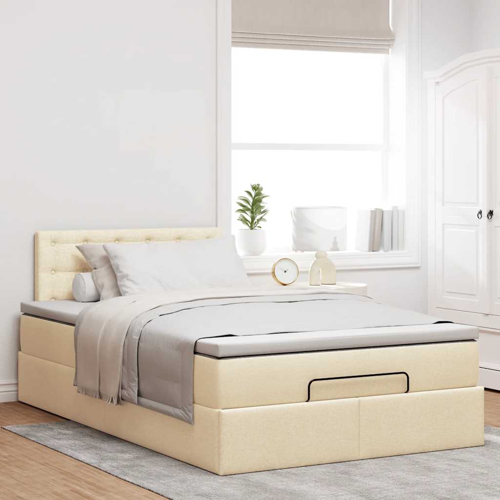 Ottoman-Bett mit Matratze Creme 120x190 cm Stoff