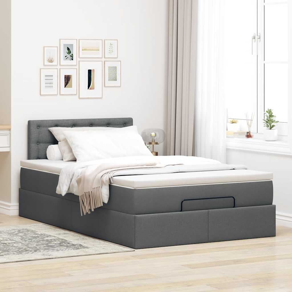 Ottoman-Bett mit Matratze Dunkelgrau 120x200 cm Stoff