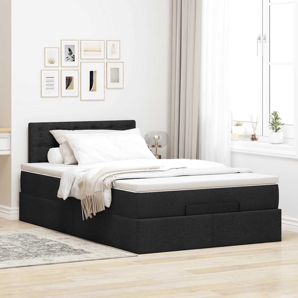 Ottoman-Bett mit Matratze Schwarz 120x200 cm Stoff