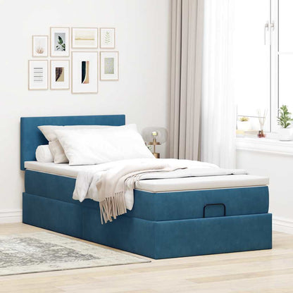 Ottoman-Bett mit Matratze Dunkelblau 90x200 cm Samt