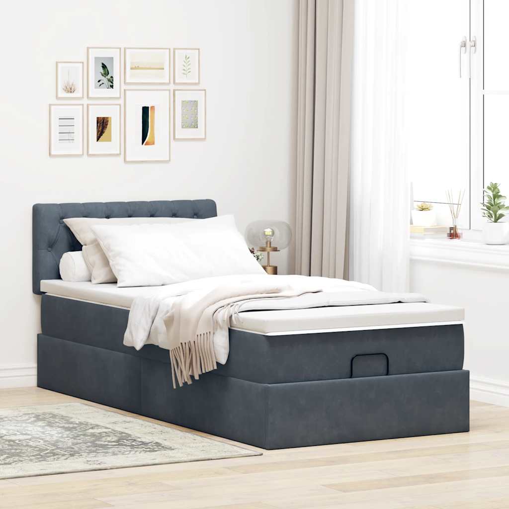 Ottoman-Bett mit Matratze Dunkelgrau 100x200 cm Samt