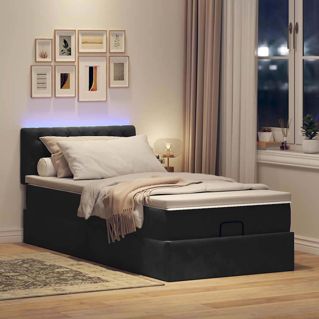 Ottoman-Bett mit Matratze Schwarz 100x200 cm Samt