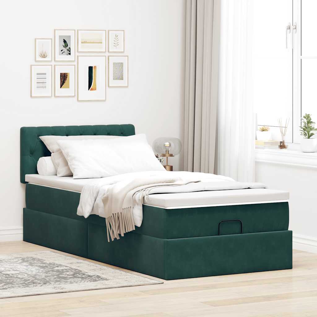 Ottoman-Bett mit Matratze Dunkelgrün 100x200 cm Samt