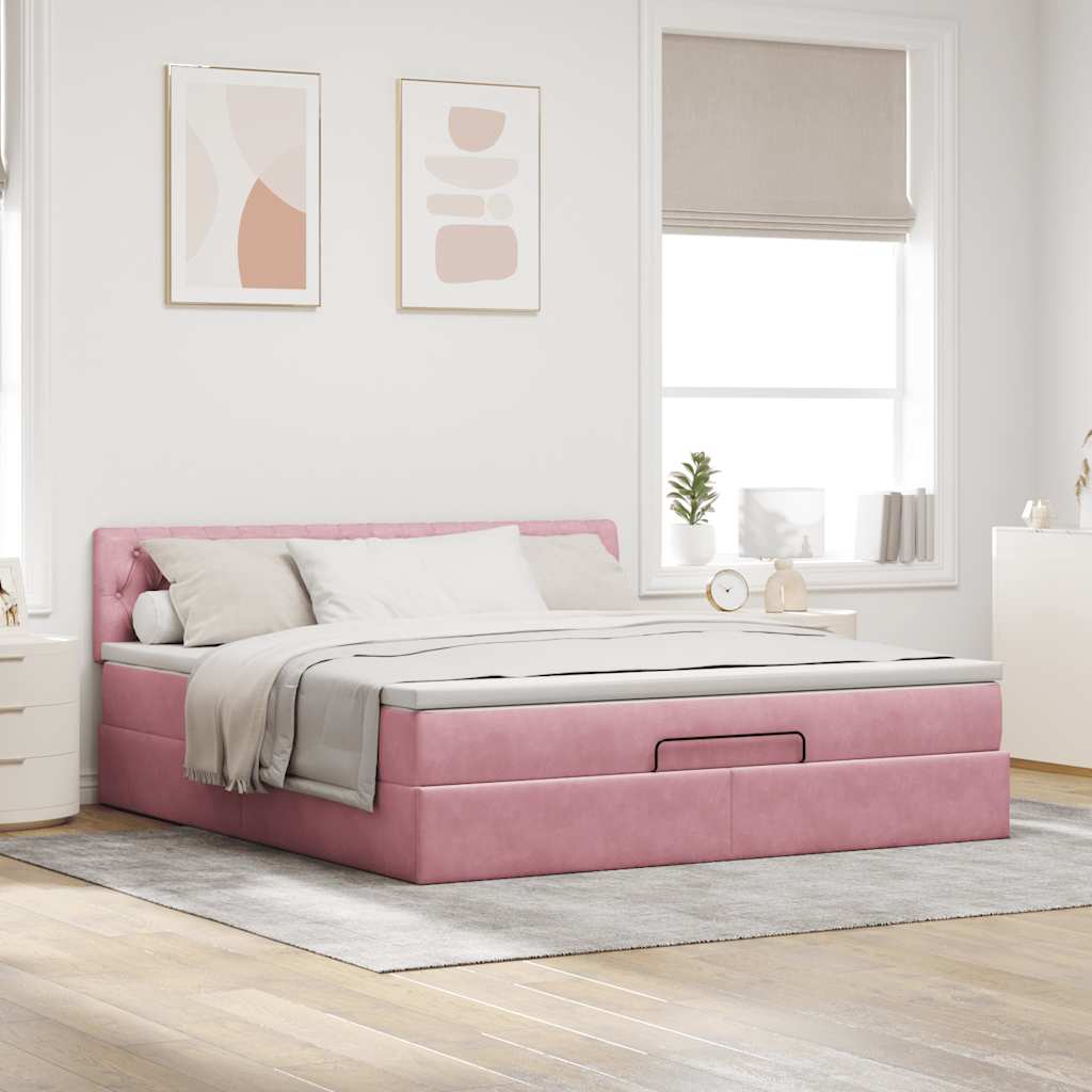 Ottoman-Bett mit Matratze Rosa 180x200 cm Samt