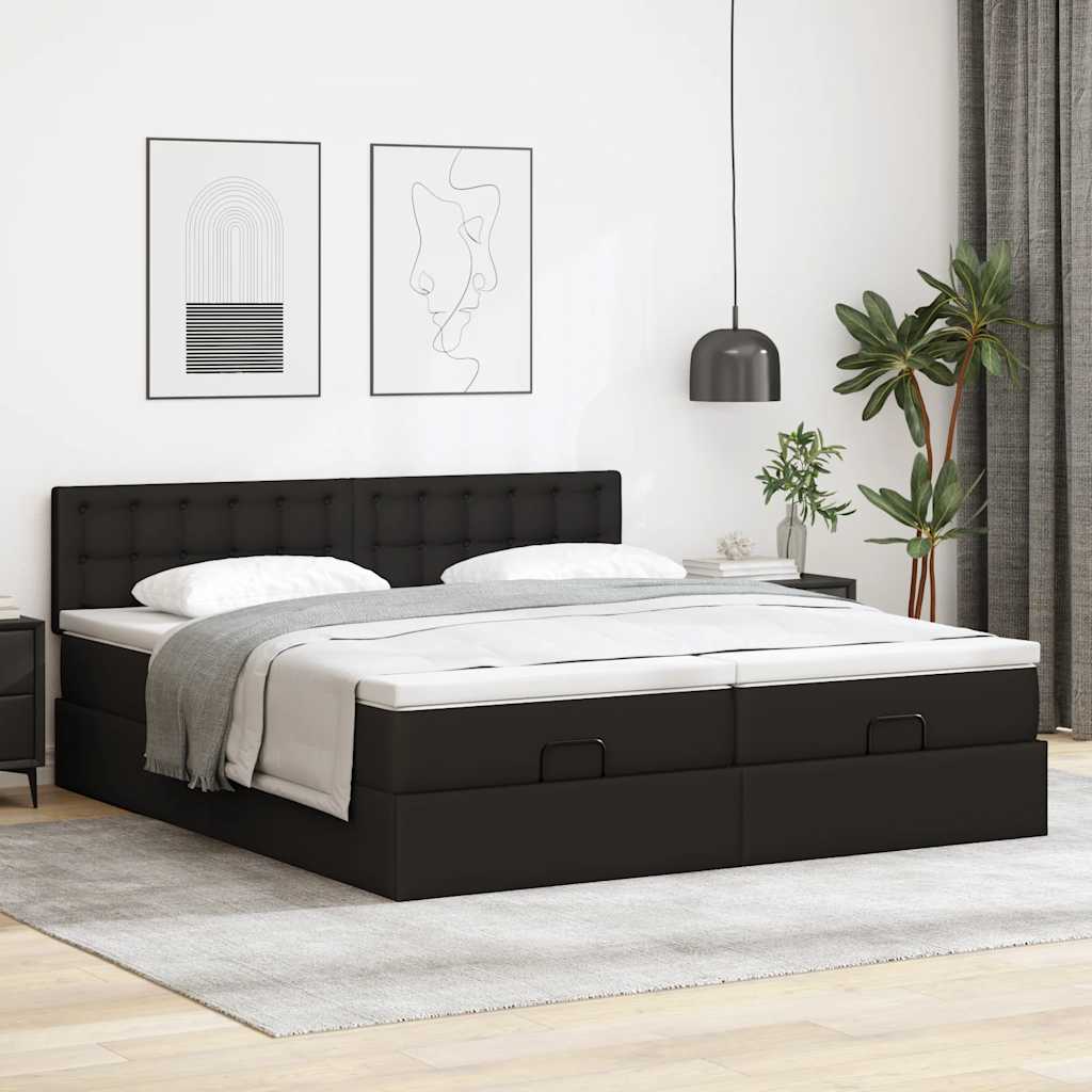 Ottoman-Bett mit Matratzen Schwarz 180x200 cm Kunstleder