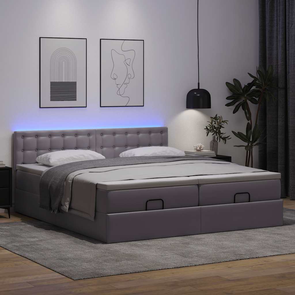 Ottoman-Bett mit Matratzen Grau 200x200 cm Kunstleder