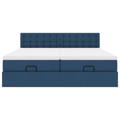 Ottoman-Bett mit Matratzen Blau 180x200 cm Stoff