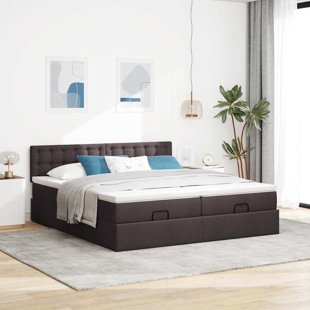 Ottoman-Bett mit Matratzen Dunkelbraun 200x200 cm Stoff