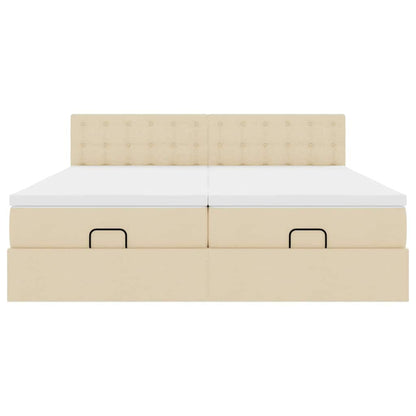 Ottoman-Bett mit Matratzen Creme 200x200 cm Stoff