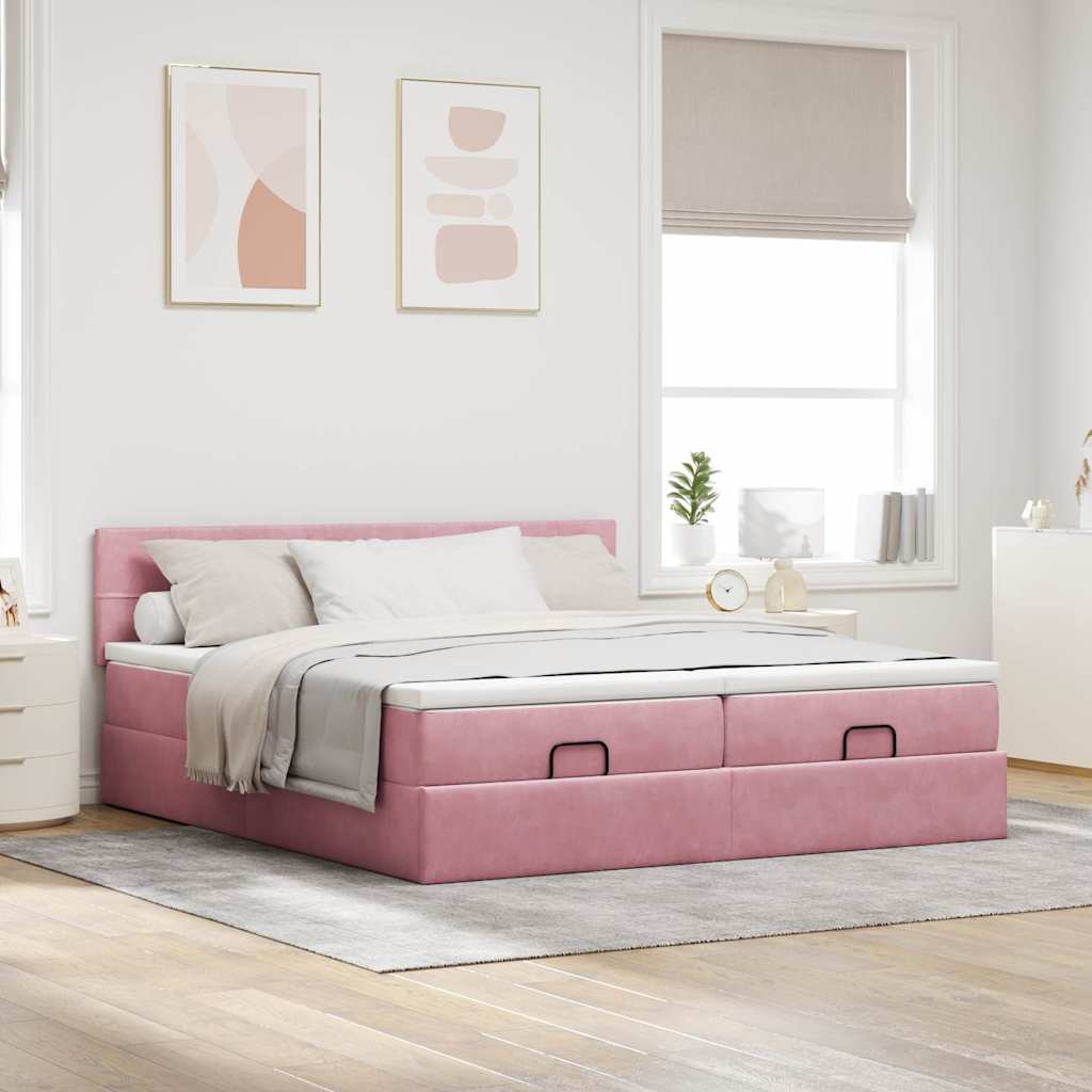 Ottoman-Bett mit Matratzen Rosa 160x200 cm Samt