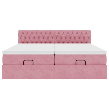 Ottoman-Bett mit Matratzen Rosa 160x200 cm Samt