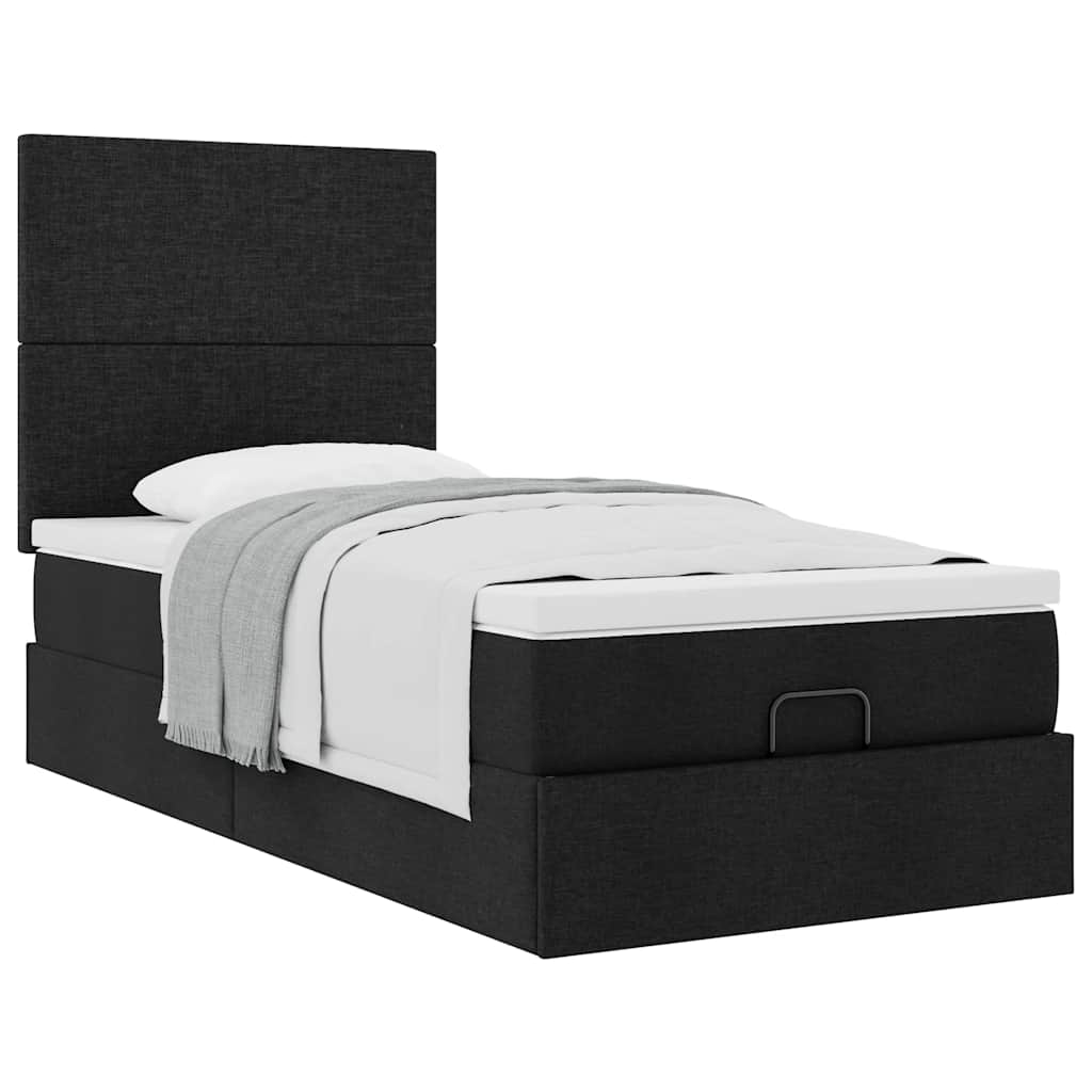 Ottoman-Bett mit Matratze Schwarz 100x200 cm Stoff