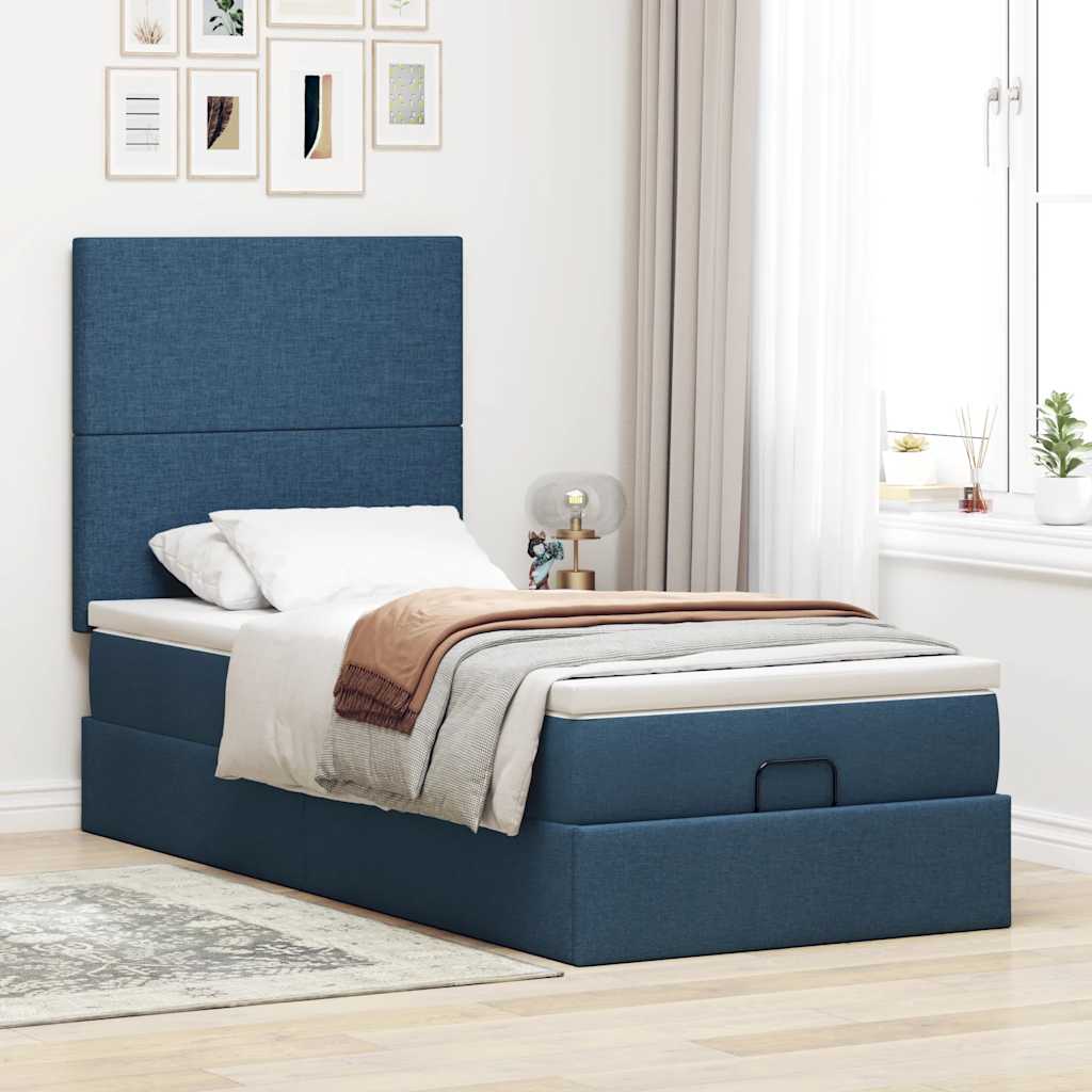 Ottoman-Bett mit Matratze Blau 100x200 cm Stoff