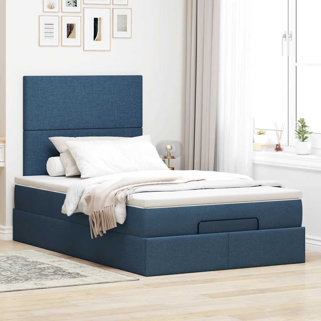 Ottoman-Bett mit Matratze Blau 120x200 cm Stoff