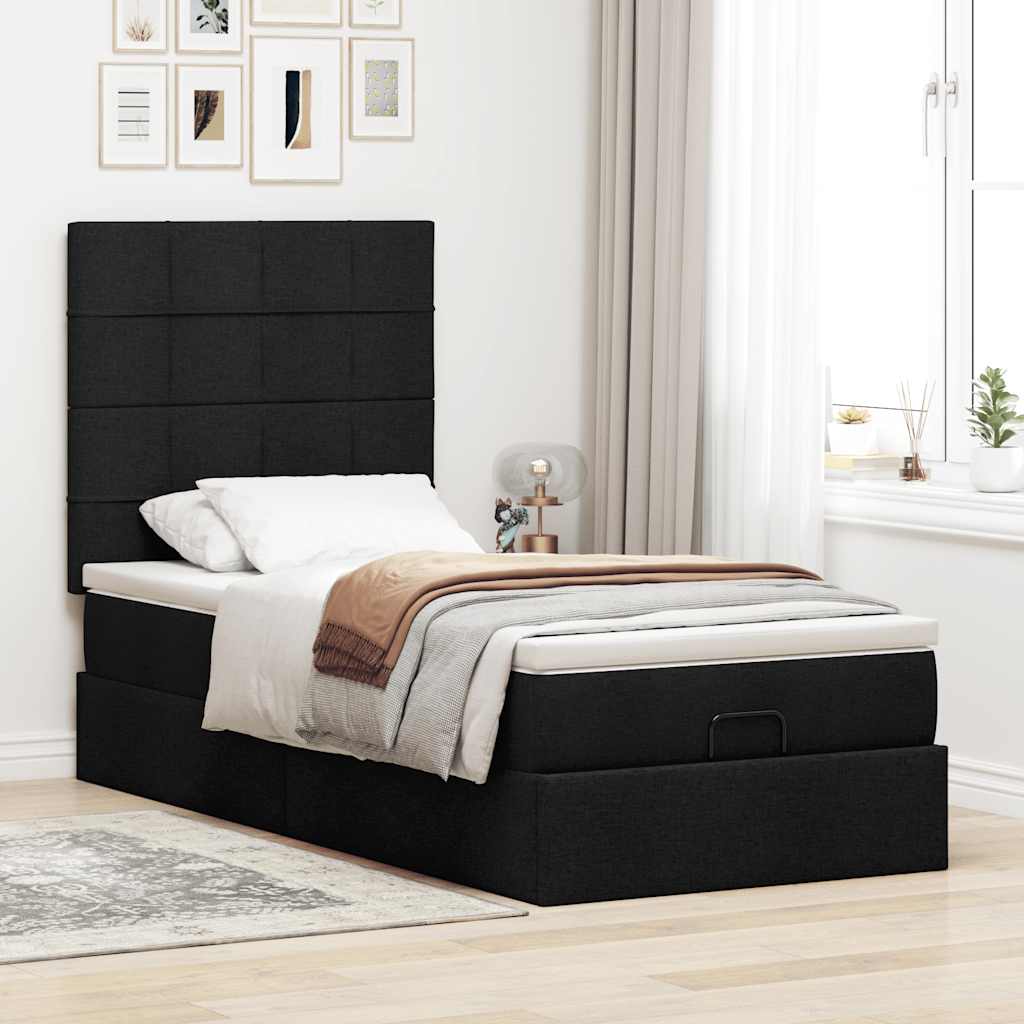 Ottoman-Bett mit Matratze Schwarz 80x200 cm Stoff