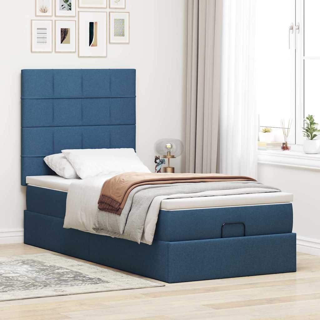 Ottoman-Bett mit Matratze Blau 90x190 cm Stoff