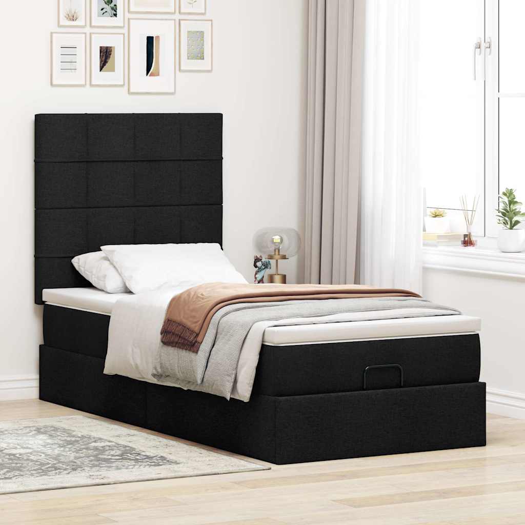 Ottoman-Bett mit Matratze Schwarz 90x200 cm Stoff