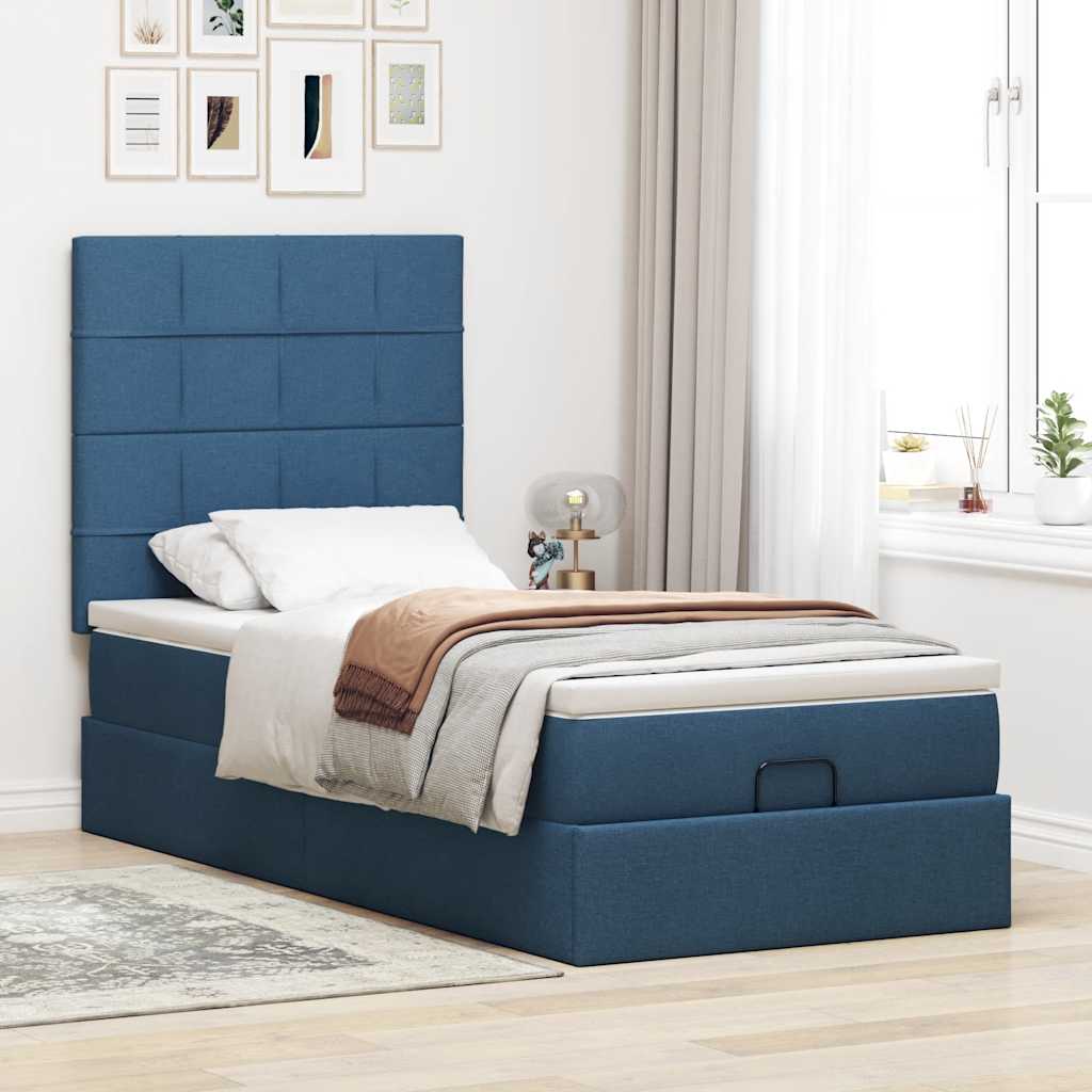 Ottoman-Bett mit Matratze Blau 90x200 cm Stoff