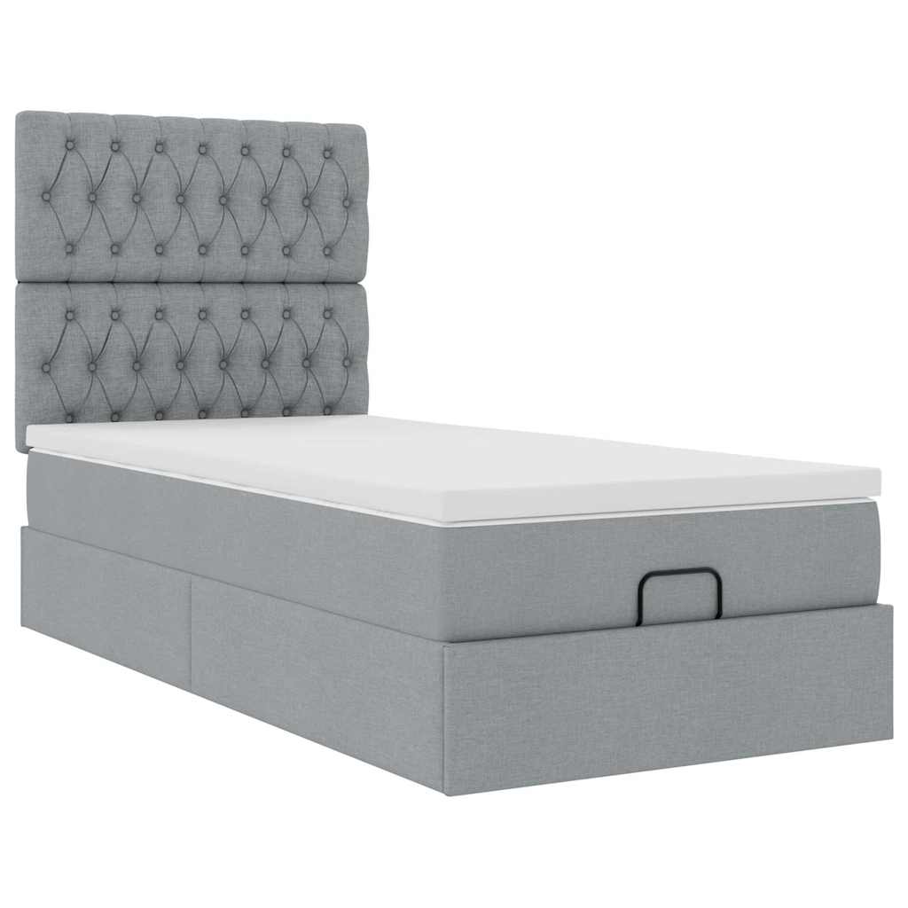 Ottoman-Bett mit Matratze Hellgrau 80x200 cm Stoff