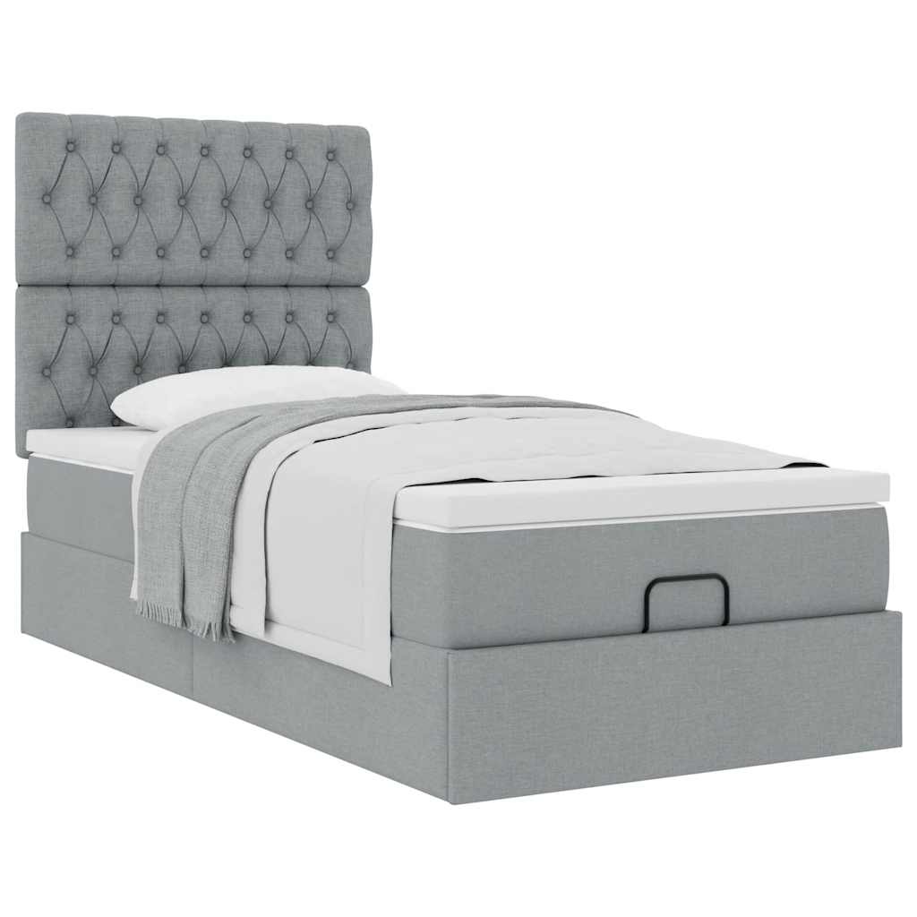 Ottoman-Bett mit Matratze Hellgrau 80x200 cm Stoff