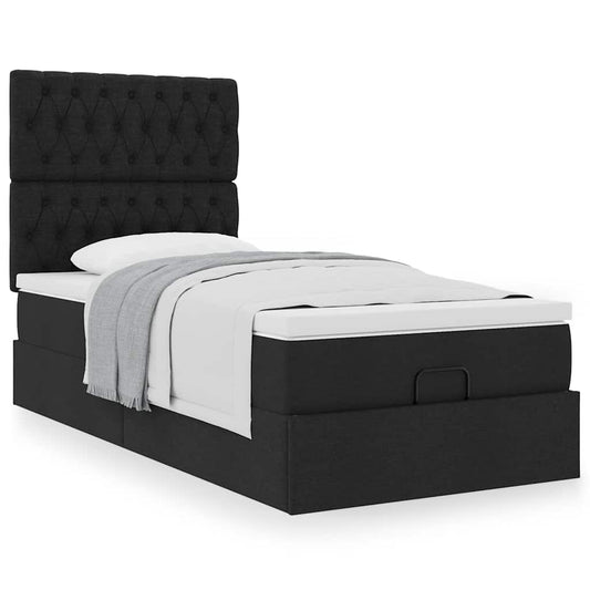 Ottoman-Bett mit Matratze Schwarz 80x200 cm Stoff