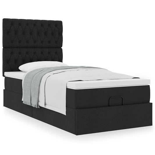 Ottoman-Bett mit Matratze Schwarz 90x190 cm Stoff