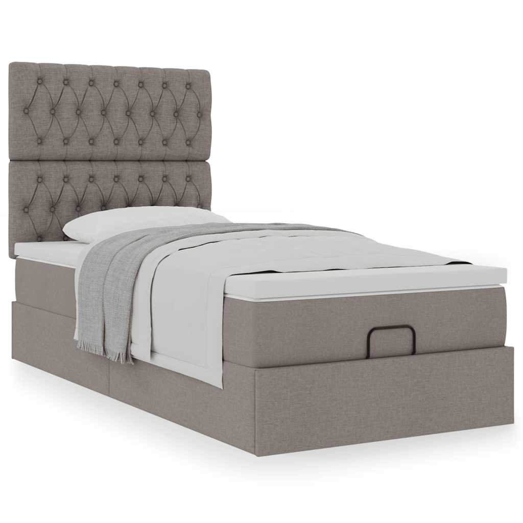 Ottoman-Bett mit Matratze Taupe 90x190 cm Stoff