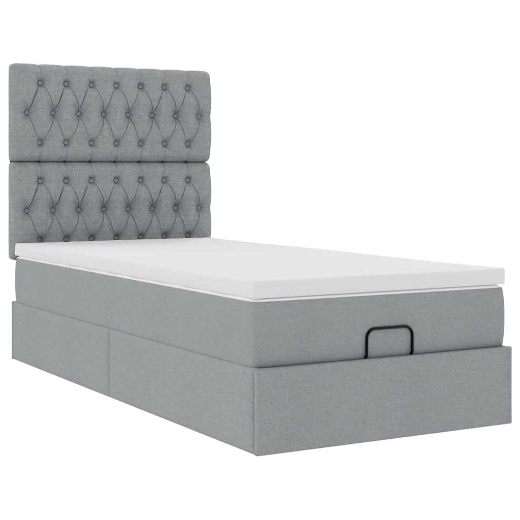 Ottoman-Bett mit Matratze Hellgrau 90x200 cm Stoff