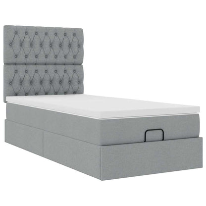 Ottoman-Bett mit Matratze Hellgrau 90x200 cm Stoff