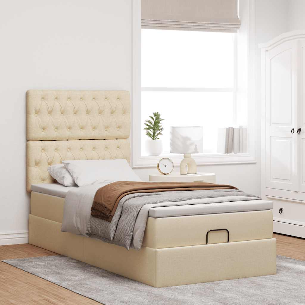 Ottoman-Bett mit Matratze Creme 90x200 cm Stoff