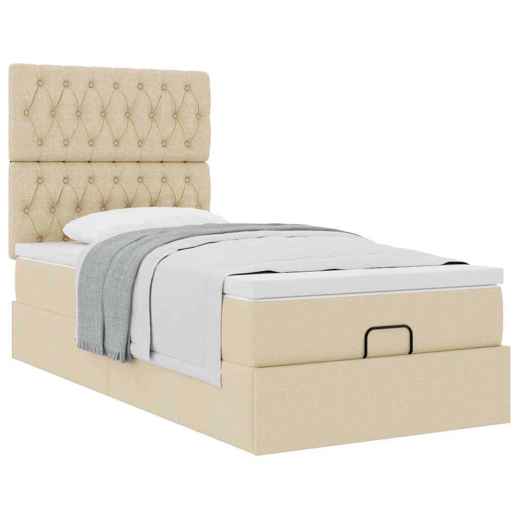 Ottoman-Bett mit Matratze Creme 90x200 cm Stoff