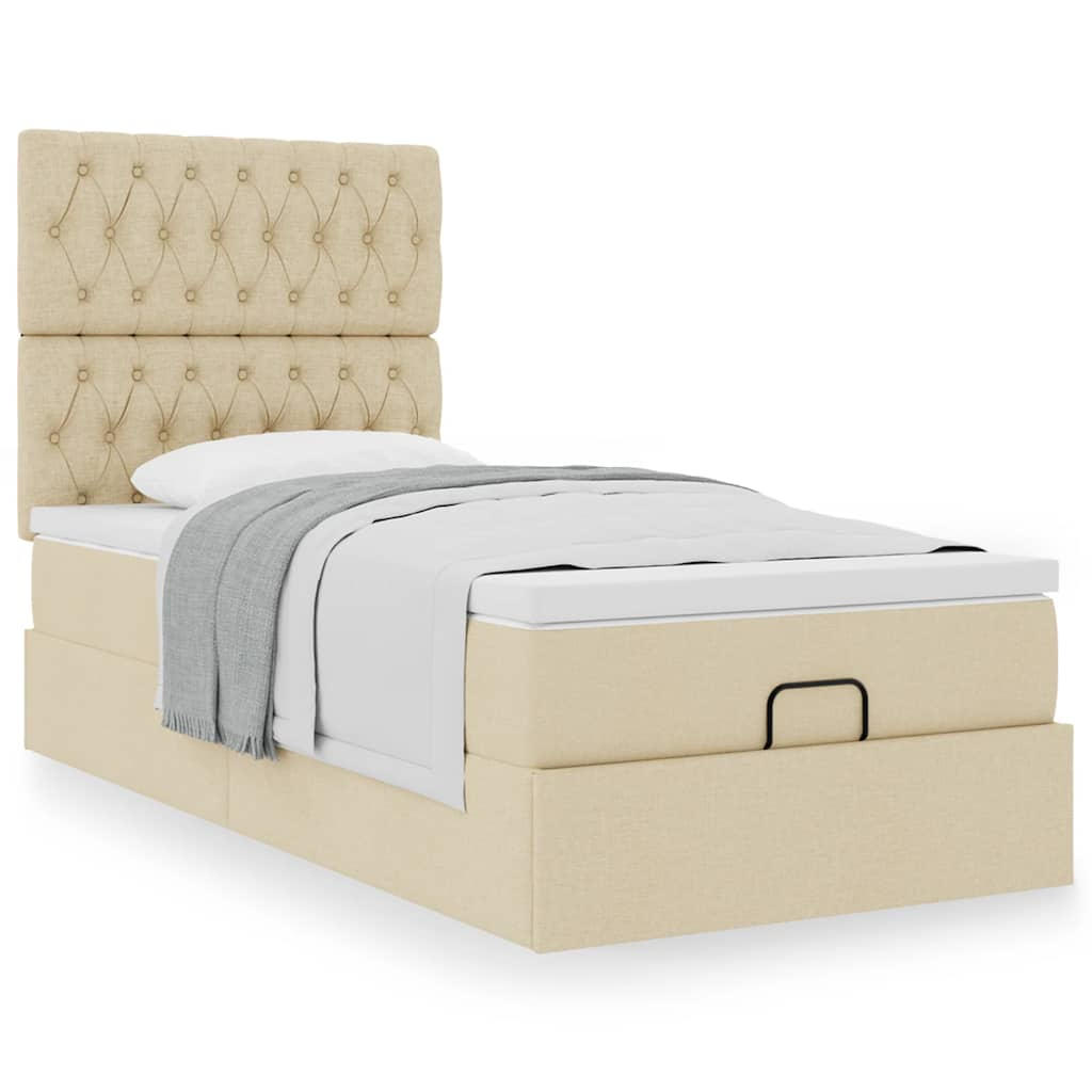 Ottoman-Bett mit Matratze Creme 90x200 cm Stoff