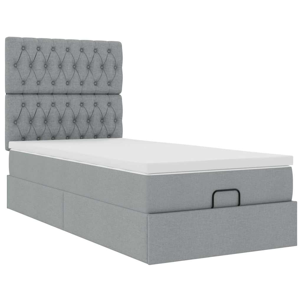 Ottoman-Bett mit Matratze Hellgrau 100x200 cm Stoff