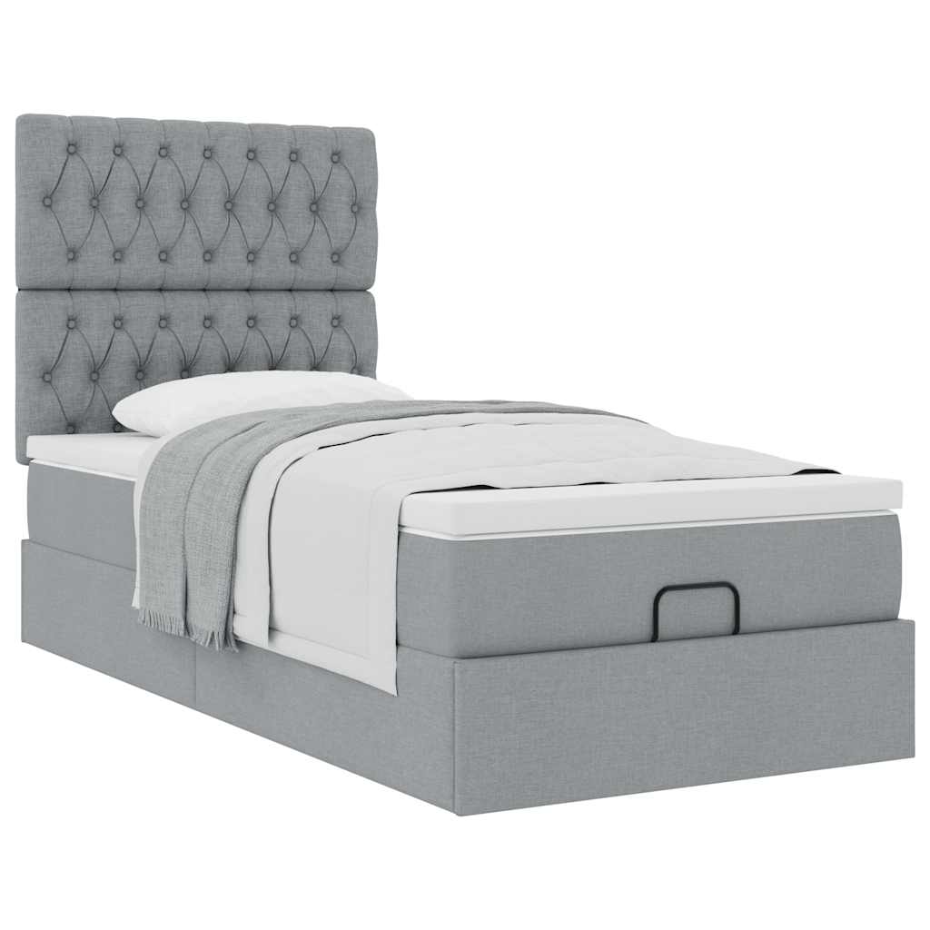 Ottoman-Bett mit Matratze Hellgrau 100x200 cm Stoff