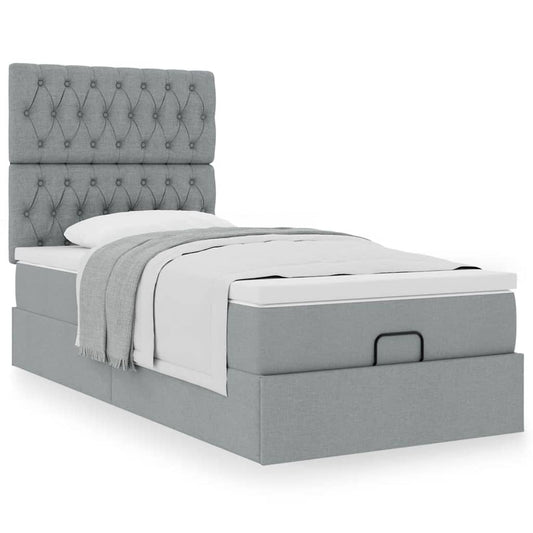 Ottoman-Bett mit Matratze Hellgrau 100x200 cm Stoff